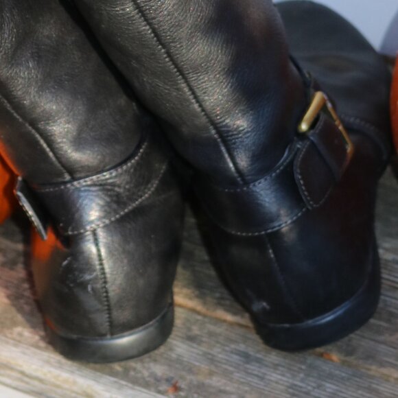 ECCO Black Tumbled Leather Staps w Buckle Faux Fur Lined Flexible Boots Sz 37 - Picture 6 of 9